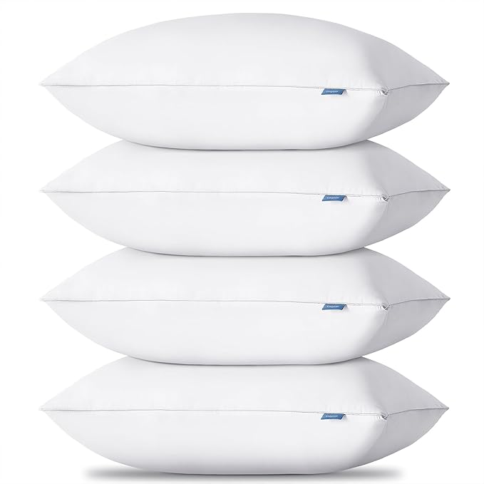 CozyLux Soft Supportive Bed Pillows for Side and Back Sleepers, Oeko-Tex Certified Down Alternative Filling, Hotel Quality Fluffy Sleeping Pillow, White, Queen - 18" x 28", 4 Pack