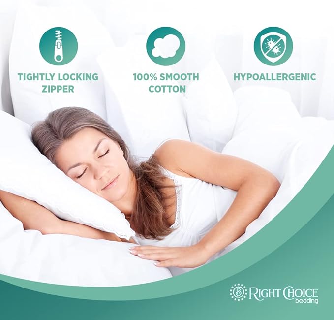 Cotton Pillow Protectors with Zipper -Zip Up Pillowcase (4 Pack, Queen 20x30)