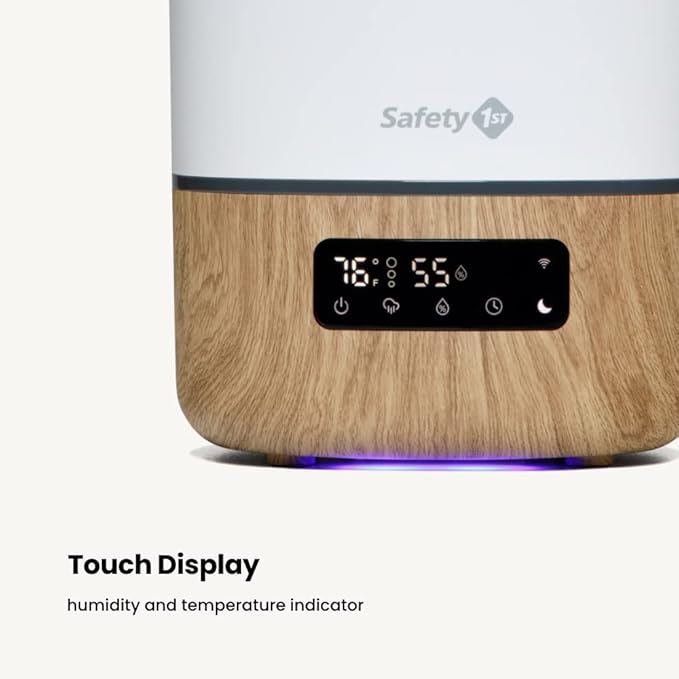Safety 1st Connected Smart Humidifier — 1 Gallon (3.8L) Tank Size, Cool Mist Humidifier with Hygrometer and Nightlight, and Whisper Quiet for Baby Bedroom, Nursery, iOS and Android Compatible