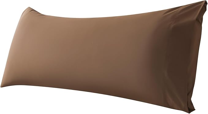 WhatsBedding Body Pillow Cover Cotton Fabric, Long Pillowcase Breathable & Skin-Friendly, Envelope Closure - Coffee (20x54 inch)