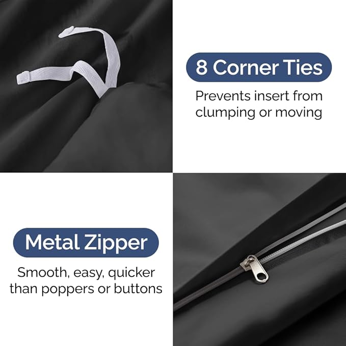 Duvet Cover Oversized Queen Size Set - Extra Soft Oversized Queen Duvet Cover with 2 Pillow Shams - Hotel Luxury, Easy Care & Fade Free w/ Zipper Closures & Ties - Comfy, Cozy & Breathable (Black)