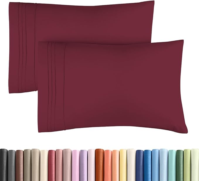 Standard Pillow Cases Set of 2 - Ultra-Soft Hotel Quality Pillowcase Covers - Comfy & Wrinkle Free - Stain and Fade Resistant - Machine Washable Pillow Protectors - 2 Piece Set - Standard Burgundy