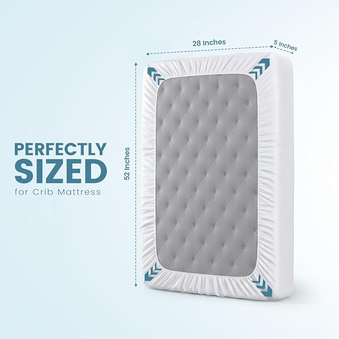 Crib Size Mattress Protector Waterproof, Premium 200 GSM Terry Mattress Cover, Soft & Breathable Bed Cover, Fitted Sheet Style Stretchable Deep Pockets 5" by Utopia Bedding (White)