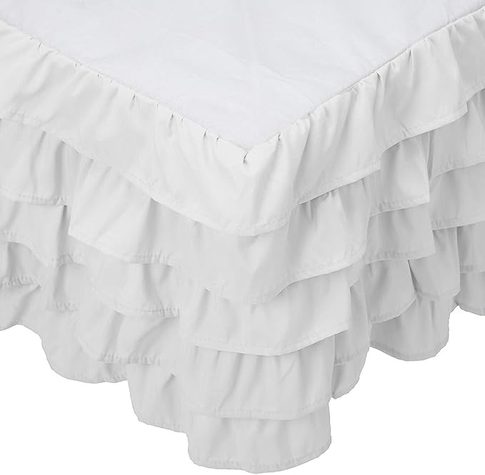 Elegant Comfort Leila Collection Multi-Ruffle Bed Skirt, 1500 Thread Count Egyptian Quality, Easy Fit Dust Ruffle, 15 inch Drop, Wrinkle and Stain Resistant, MultiRuffle, King, Snowy White