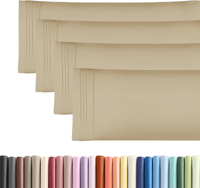 Body Pillowcases Set of 4-20x54 Long Body Pillow Case - Soft Body Pillow Cover for Sleeping & Side Sleepers - Comfy, Cozy Breathable & Fade Free - Machine Washable w/Envelope Enclosure - (Beige)