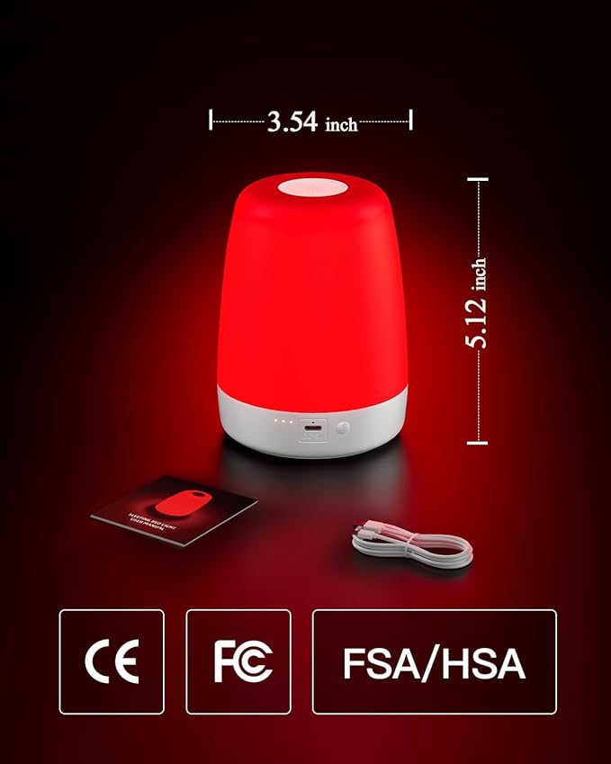 Red Light Night Light for Bedroom - 670nm Sleep-Enhancing Lamp, 2 Color Mode, 3 Brightness Level, Touch Control, 2H Timer, Memory Function, USB Charging, Sleep Christmas Gift for Adults&Kids