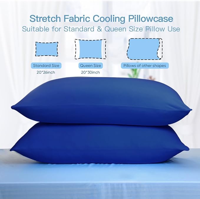 Elegear Cooling Pillow Cases for Hot Sleepers, Japanese Q-Max>0.55 Arc-Chill Cooling Pillowcases, Double Sided Elastic Cooling Pillow Covers with Hidden Zipper, Set of 2 - Standard & Queen Size