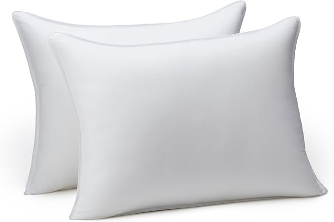 Amazon Basics Down Alternative Pillows for Stomach and Back Sleepers, Soft Density, Standard Size 26" x 20", White, 2-Pack