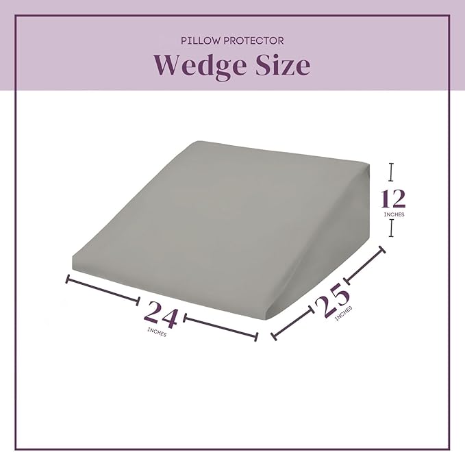 CirclesHome Wedge Pillow Cover 100% Cotton, Zippered Wedge Pillow Case Protector, Soft, Hypoallergenic & Breathable - Light Grey, (24Wx25Lx12)