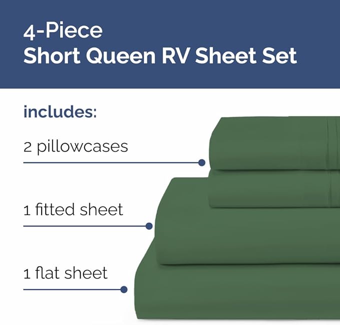Short Queen Size 4 Piece Sheet Set - RV Short Queen, Soft, Breathable & Cooling Bed Sheets Set with Deep Pockets - Hotel Luxury Bedding for Women & Men - Wrinkle Free & Fade Resistant - Emerald Green