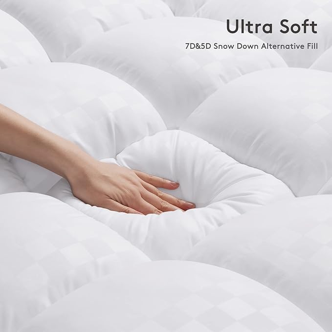SameBed Mattress Topper Full XL, Extra Thick Mattress Pad Cover for Back Pain, Cooling Mattress Protector with 8-21 Inch Deep Pocket, Overfilled Down Alternative Filling, White, Machine Washable
