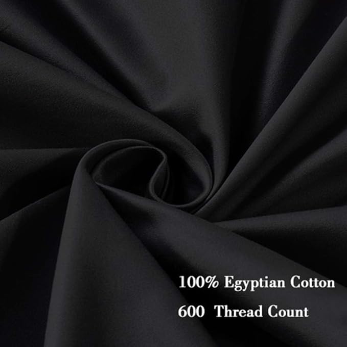 100% Egyptian Cotton Pillow Protectors Set of 4, 600 Thread Count Queen Size Bed Pillow Cases with Zipper, Sateen Weave Cooling Pillow Cases Quiet and Breathable Easy Care (4PCS, Queen, Black)