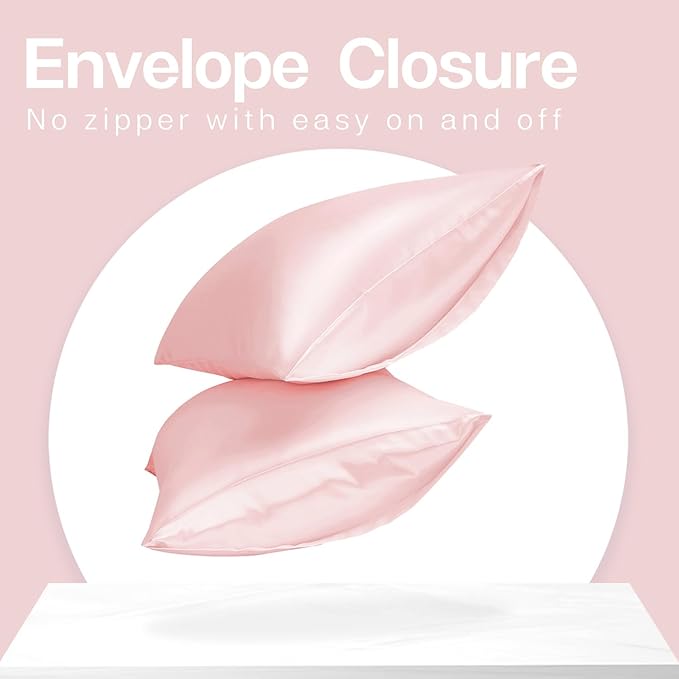 MR&HM Satin Pillowcase for Hair and Skin, Silk Satin Pillowcase 2 Pack, Standard Size Pillow Cases Set of 2, Silky Pillow Cover with Envelope Closure (20x26, Light Pink)