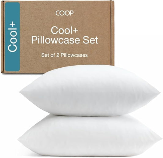 Coop Home Goods Cool+ Cooling Pillow Case Set of 2, White Queen Size Pillow Covers, Luxury Spa, Breathable, Hotel Quality Pillow Cases