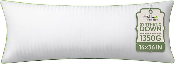 Ashler Home Deco Synthetic Down Pillow Inserts, 14x36 Down Alternative Throw Pillows Insert Sleeping Pillows with 100% Cotton Cover Decorative Pillow Stuffer for Sofa, Couch Bed(White)