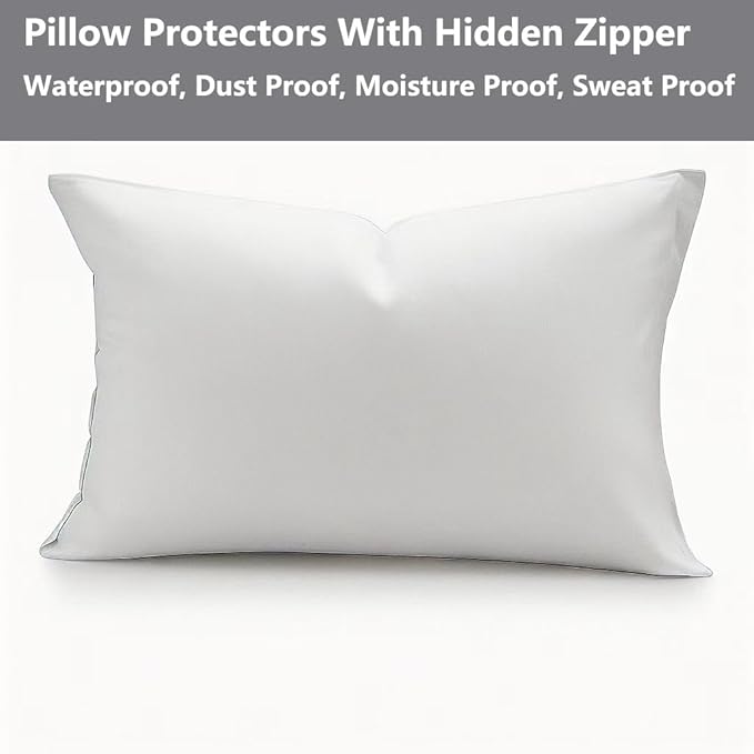 Waterproof Pillow Protectors 6 Pack Standard 20x26 Inches with Hidden Zipper Dust Moisture Sweat Proof Pillow Case Cover Protector Soft Comfortable White (6, Standard 20x26 inches )