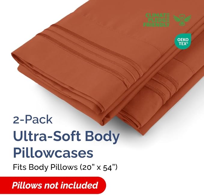 Body Pillowcases Set of 2-20x54 Long Body Pillow Case - Soft Body Pillow Cover for Sleeping & Side Sleepers - Comfy, Breathable & Wrinkle Free - Machine Washable w/Envelope Enclosure (Terracotta)