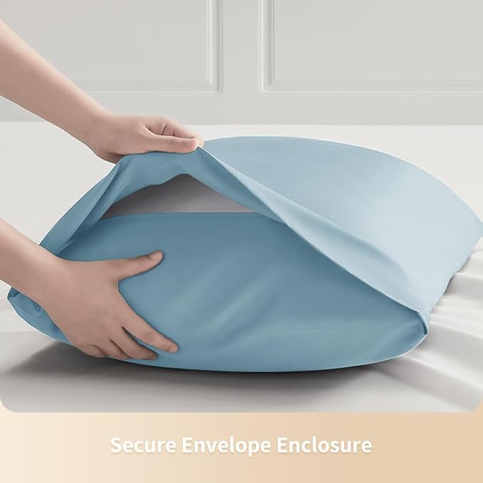 King Pillowcases, Cooling Viscose from Bamboo Pillow Covers with Envelope Closure, Soft Moisture-Wicking for Hot Sleepers, Hair and Skin-Friendly, Aqua Blue, 2 Pack