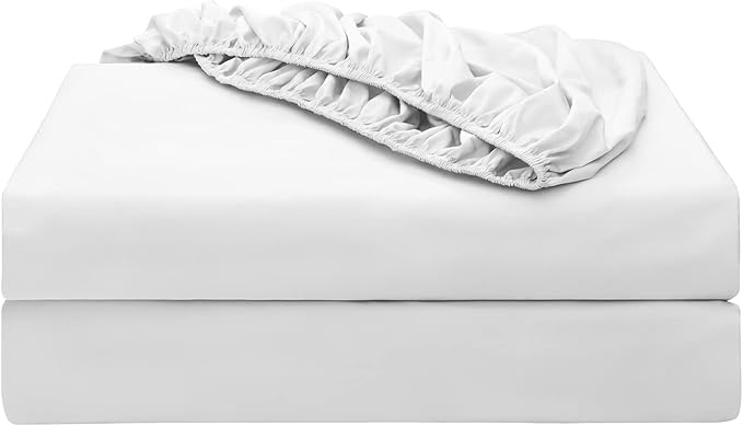2-Pack Pure Cotton Fitted Sheet King Size, 600 Thread Count 16" Deep Pocket Egyptian Cotton Fitted Sheet (2pcs, King, White)