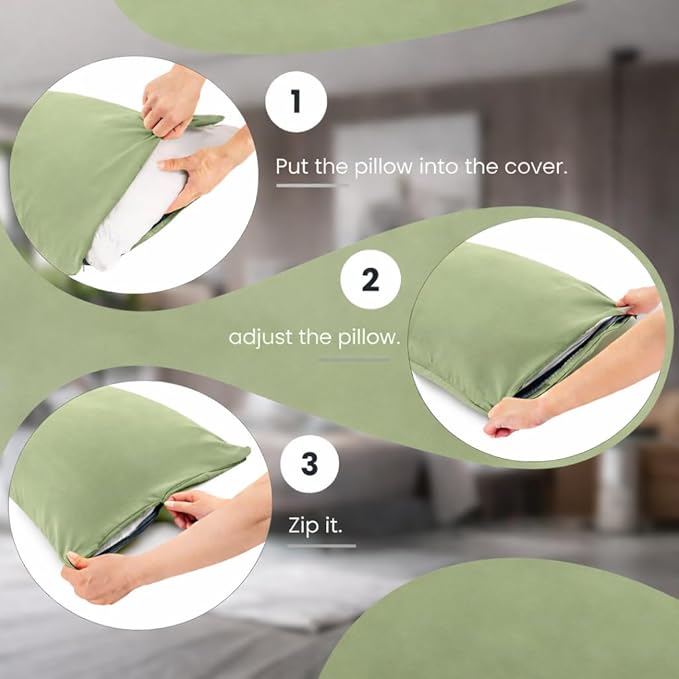 EVOLIVE Body Pillow Cover 21"x54", Ultra Soft Microfiber Pillowcase with Hidden Zipper, Breathable, Machine Washable, for Pregnancy & Side Sleepers, Cover Only (21"x54" Body Pillow Cover, Sage)