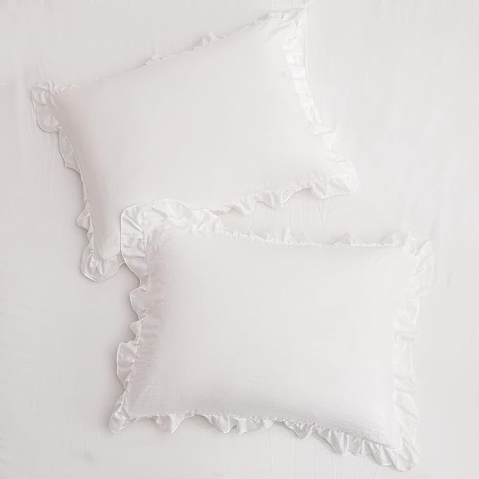 Merryword White Pillowcases Standard, Cute 20x26inch Pillowshams Set of 2, Solid Ruffled Fringe Pillow Cover, White Shabby Chic Pillowcases 2 Pack
