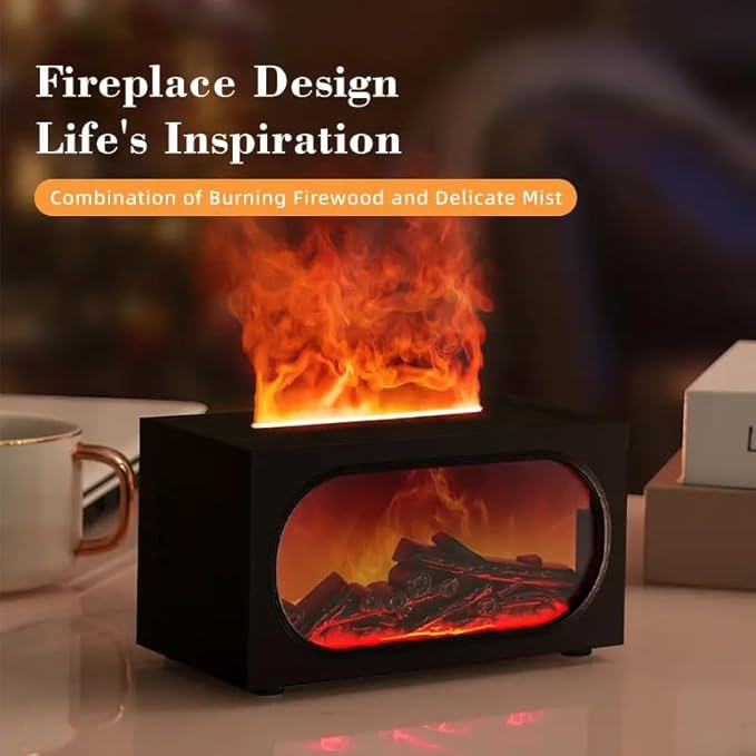 Fireplace Flame Air Diffuser Humidifier, Essential Oil Diffuser for Home, 140ML Ultrasonic Cool Mist Humidifier with Control and 7 Colors Light, 3D Fireplace-Style Humidifier for Home, Room, Auto-Off
