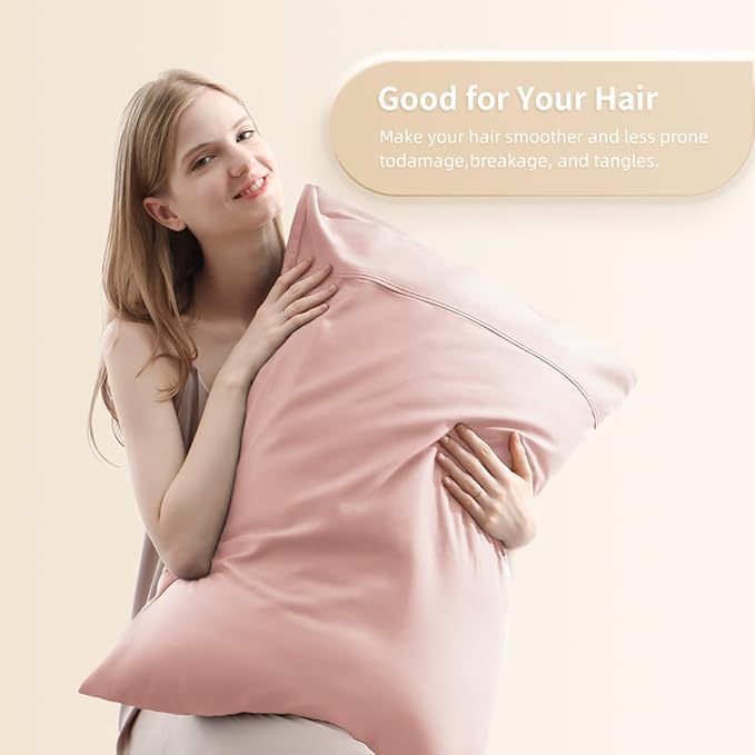 Queen Pillowcases, Cooling Viscose from Bamboo Pillow Covers with Envelope Closure, Soft Moisture-Wicking for Hot Sleepers, Hair and Skin-Friendly, Pink, 2 Pack