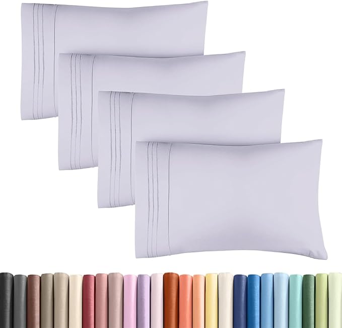 King Standard Pillow Cases Set of 4 - Soft Hotel Quality Pillowcase Covers - Comfy Bedding for Women, Men, Kids & Teens - Machine Washable Pillow Protectors - 4 Piece - King Standard Light Lavender