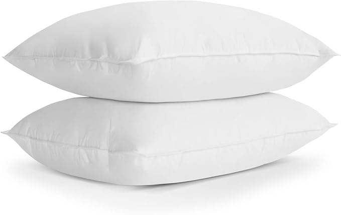 Luxury Down Feather Pillow Set of 2 - Queen/King Bed Pillows for Sleeping with Premium 100% Cotton Cover (Queen)