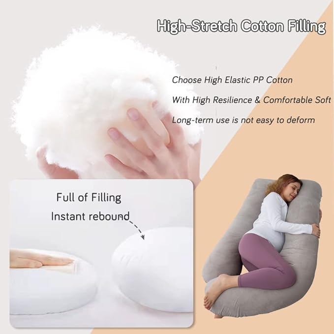 60 Inch Pregnancy Pillows for Sleeping, Extra Large U Shaped Body Pillow, Pregnancy Pillow, Maternity Pillow for Pregnant Women with Velour Cover (Grey)