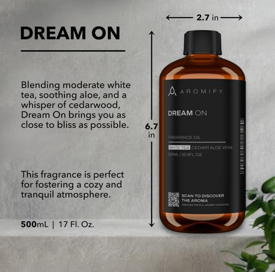 Dream On Diffuser Oil, 16.9 FL Oz, 500 mL, Luxury Hotel Scent Diffuser Oil for Home, Office & Spa, Fragrance Essential Oils for Aromatherapy, Aloe Vera & Cedarwood.