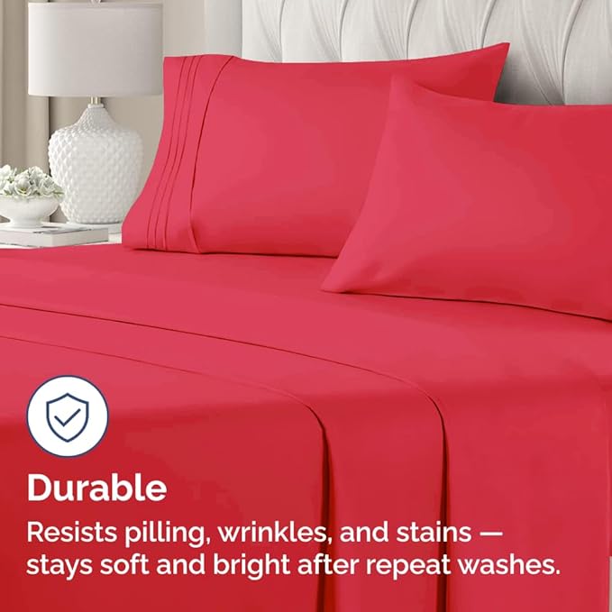 Queen Pillow Cases Set of 4 - Ultra Soft Hotel Quality Pillowcase Covers - Comfy, Cooling & Wrinkle Free - Shrinkage, Stain & Fade Resistant - Machine Washable Pillow Protectors - 4 Piece Set - Red