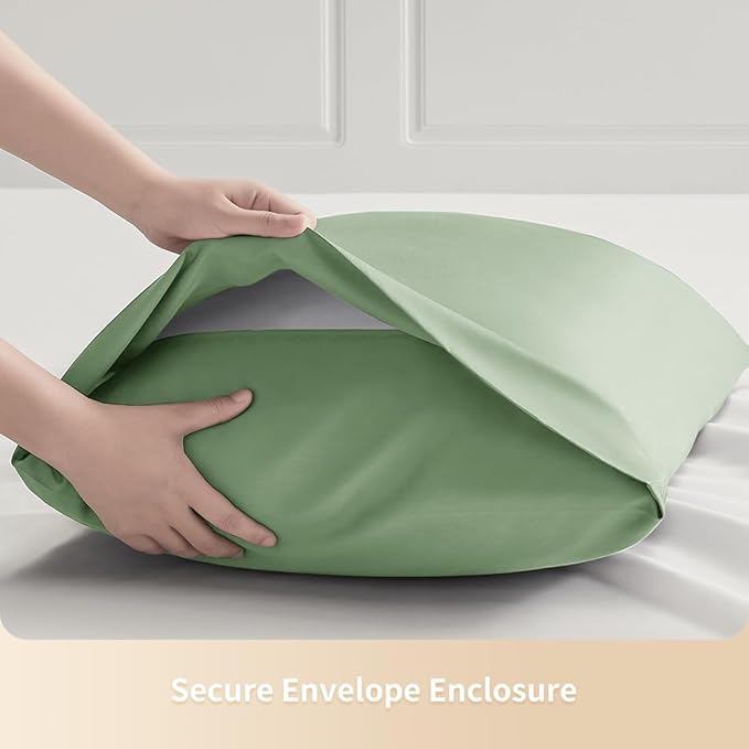 Standard Pillowcases, Cooling Viscose from Bamboo Pillow Covers with Envelope Closure, Soft Moisture-Wicking for Hot Sleepers, Hair and Skin-Friendly, Green, 2 Pack