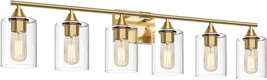 6-Light Gold Vanity Light,Bathroom Light Fixtures,Modern Brushed Brass Gold Wall Sconce Lighting,Bathroom Wall Lamp for Mirror Bedroom Living Room Vanity Table Hallway