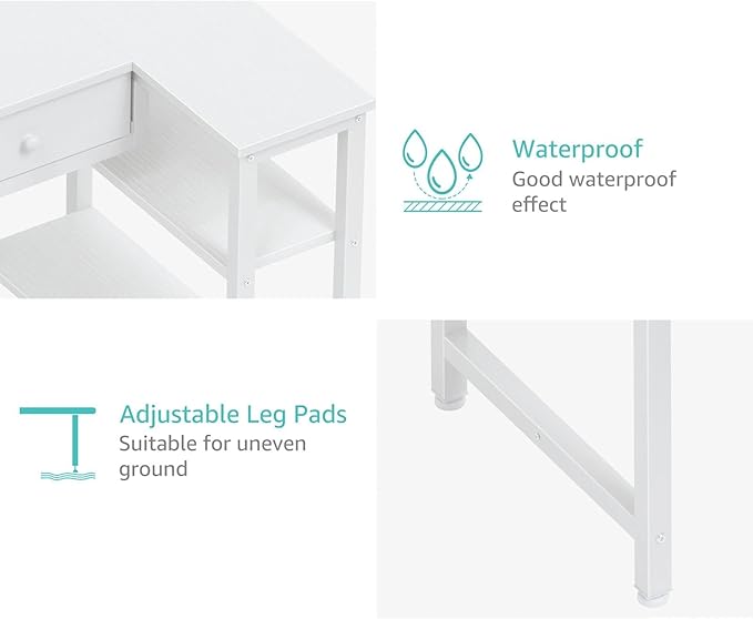 DLisiting Small White L Shaped Desk with Drawers & Storage Shelves, 40 Inch Corner Desk with Power Outlet for Small Space Home Office, Study Work PC Desks for Bedroom