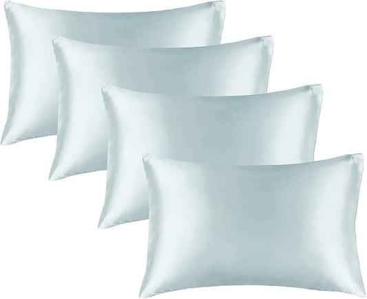 BEDELITE Satin Pillowcase for Hair and Skin, Super Soft Similar to Silk Pillow Cases 4 Pack with Envelope Closure, Cooling Pillowcases for Women Men (20"x30" Queen Size, Stone Blue)