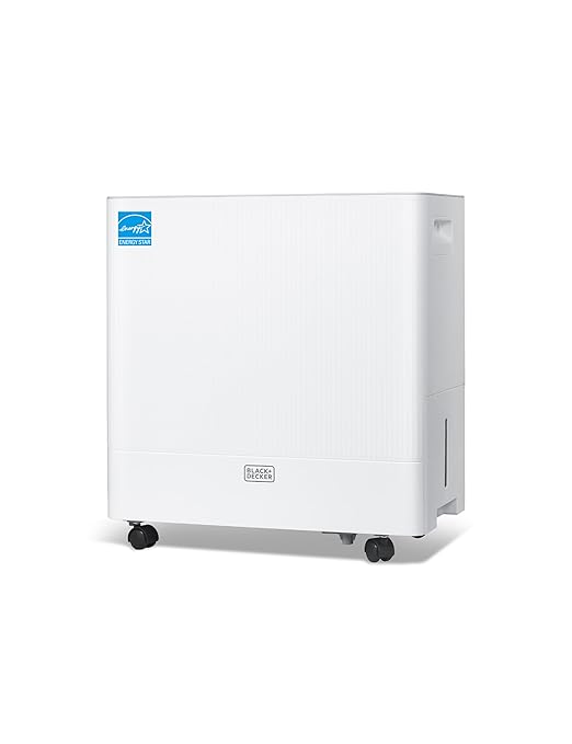 BLACK+DECKER Portable Dehumidifier with Built-in Pump, Extracts 50-Pint Per 24-Hours, Dehumidifier with Pump for up to 4500 Sq. Ft., 12.68-Pint Bucket, Energy Star Certified, BDM50PWCDA, White