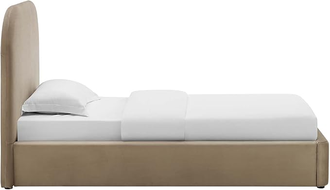 Modway Keynote Modern Bed Frame, Twin Size with Curve Shaped Headboard in Taupe, Performance Velvet