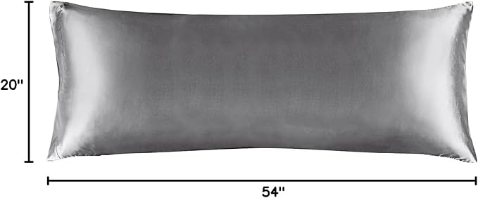BEDELITE Satin Body Pillow Cover, Super Soft and Cooling Body Pillow Pillowcase for Hair and Skin, Breathable Silky Full Long Pillowcase Cover(20"x54", Dark Grey)