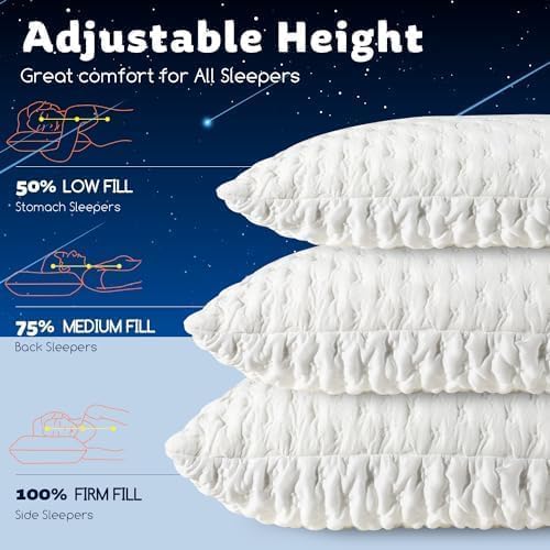 KUCEY Cooling Side Sleeper Pillow for Neck and Shoulder Pain, Luxury Shredded Memory Foam Firm Cool Bed Pillows for Sleeping Set of 1- Adjustable Standard Size- Washable Cover Original White