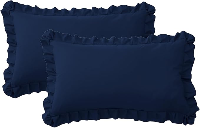 Ruffle Pillow Cases King Size Set of 2 – Soft Wrinkle Resistant Brushed Microfiber Ruffled Pillowcases –Envelope Pillow Shams Cover Festive Gift for Hotels, Guest Rooms 20x36 Inch (Navy Blue)