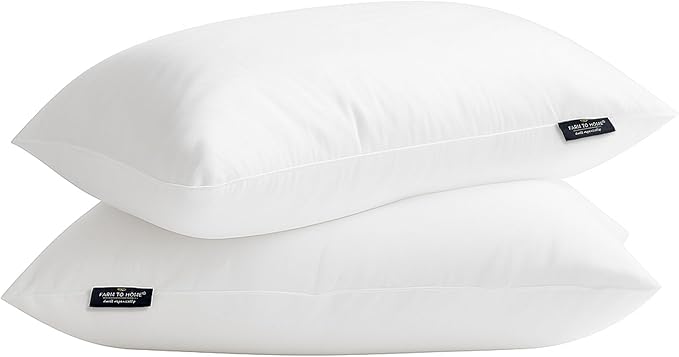 Farm To Home 100% Organic Cotton Cover Pillows Queen/Standard Size Set of 2, Down Alternative Hotel Quality Soft Bed Pillow for Back & Side Sleepers, Machine Washable, 20"x28", White