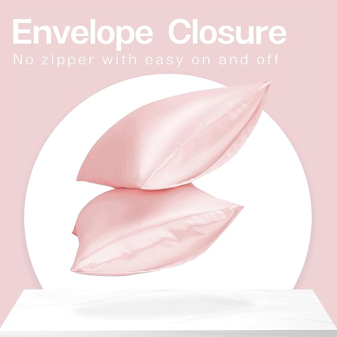 MR&HM Satin Pillowcase for Hair and Skin, Silk Satin Pillowcase 2 Pack, King Size Pillow Cases Set of 2, Silky Pillow Cover with Envelope Closure (20x36, Light Pink)