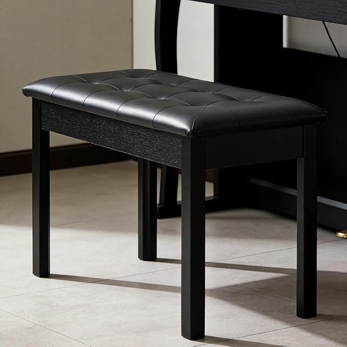 Sanpuli Solid Wood Duet Piano Bench with Storage, Piano Stool and Padded Cushion, Keyboard Bench with Bookcase, Piano Chair and Piano Seat with High-Density Sponges.