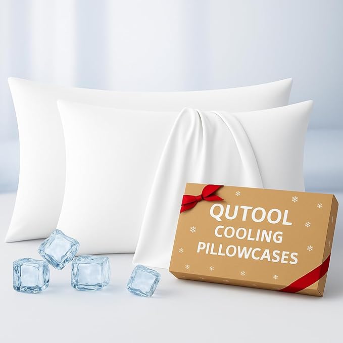 Premium Cooling Pillowcases Queen Size Set of 2 for Hot Sleepers&Night Sweats Beauty Sleep Reduces Wrinkles&Frizz Softer Than Silk Pillow Cover Oeko-TEX Certified White Breathable