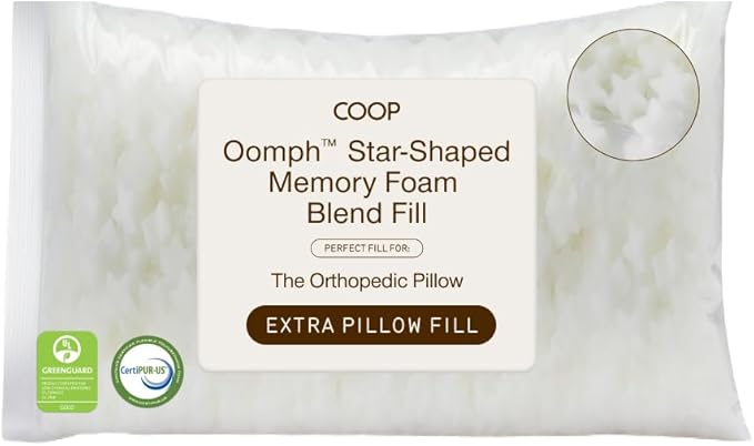 Coop Home Goods Extra Oomph Star-Shaped Pillow Fill, Extra Fill Memory Foam & Microfiber Filler for Adjustable Pillows, Cushions & Crafts, Pillow Stuffing, CertiPUR-US & GREENGUARD Gold Certified