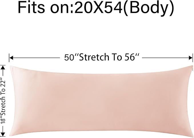 WhatsBedding Body Pillow Cover Cooling Fabric, Long Pillowcase Breathable & Skin-Friendly, Zipper Closure - Pink (20x54 inch)