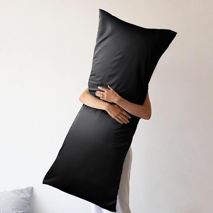 WishSmile Body Cooling Pillowcase Long Pillow Case Breathable Cool Silky Soft Rayon Derived from Bamboo Fabric,Hair and Skin Friendly,Black,1 Pack,20x54IN