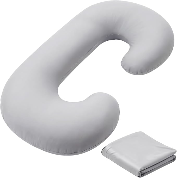 Hahafelt Cooling Pregnancy Pillow Cover (Only Pillowcase) 59 Inch Large C Shaped Full Body Pillowcase Maternity Stretchy Soft Breathable Cool Pillow Cover with Zipper for Side Sleeper (Gray)
