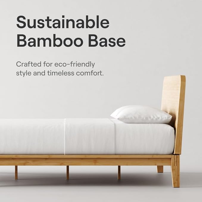 Nectar Bamboo Platform Bed Frame & Headboard - Natural - California King - Floating Center Support Legs - 12” Height - Tool Free Set Up - Sturdy Wooden Support Slats - Holds Up To 800 Pounds